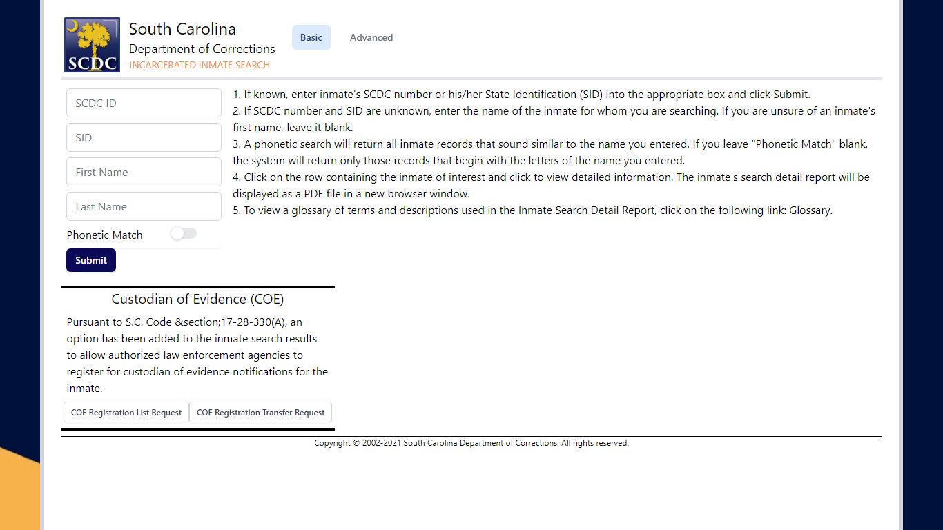 Incarcerated Inmate Search - public.doc.state.sc.us